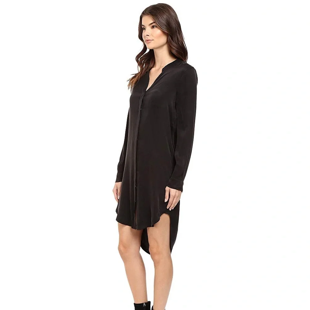 Splendid Hi-Lo Shirt Dress XS Black Tunic Cupro Button Down